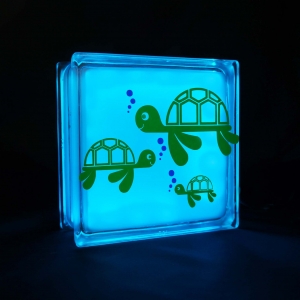 Glass block night light with turtle decal