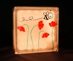 LED night light glass block with flower & bee decal