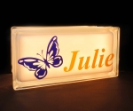Personalised night light glass block with butterfly decal