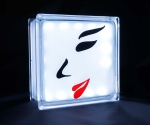 Glass block LED light with face silhouette decal
