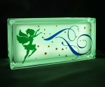 Glass block night light with fairy decal