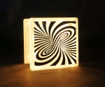LED glass block lamp with swirl pattern decal