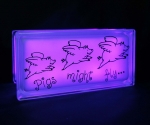 Glass block night light with pigs decal