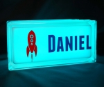 Customised glass block night light with rocketship