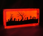 Graveyard halloween glass block lamp