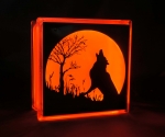 Wolf howling at the moon silhouette glass block halloween light