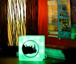Custom glass block light globlock with Adelaide Rhino Room logo