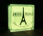 Glass block LED light with Eiffel tower decal