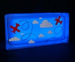 Kids glass block night light with clouds & planes