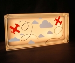 Aeroplane decal on glass block LED night light