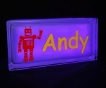 Personalised Night light glass block with Robot