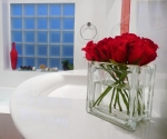 Glass block square glass vase with red roses