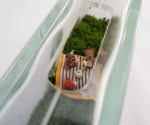 Teddy bear picnic inside a moss terrarium glass block