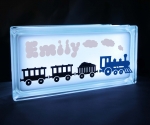 Personalised Glass block LED night light with train decal