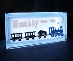 Personalised Glass block LED night light with train decal