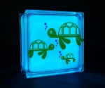 Glass block night light with turtle decal