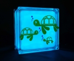 Glass block night light with turtle decal