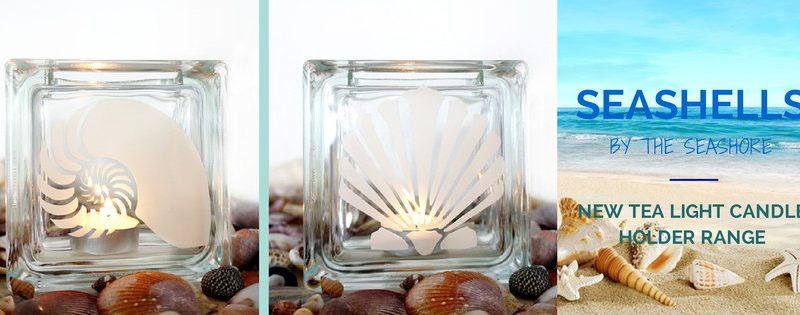 glass tea light candle holders with seashells