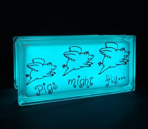 Glass block LED lamp pigs with wings decal