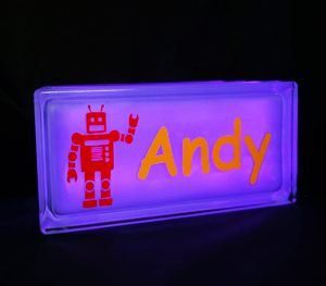 Personalised nightlight with robot decal