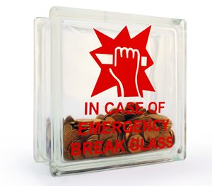 Money box glass block break in case of emergency decal