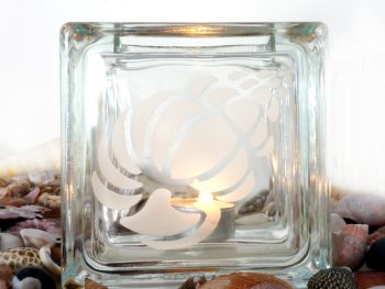 Glass tea light candle holder sea shell etching