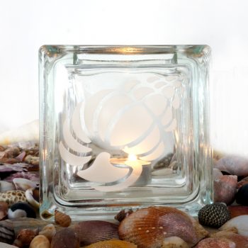 Glass tea light candle holder sea shell etching