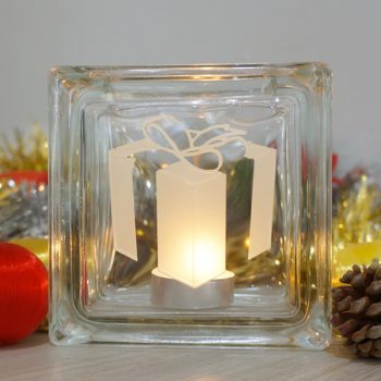 christmas present glass candle holder