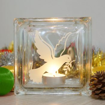 Christmas dove glass candle holder