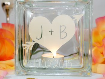 Personalised heart and arrow wedding candle holder